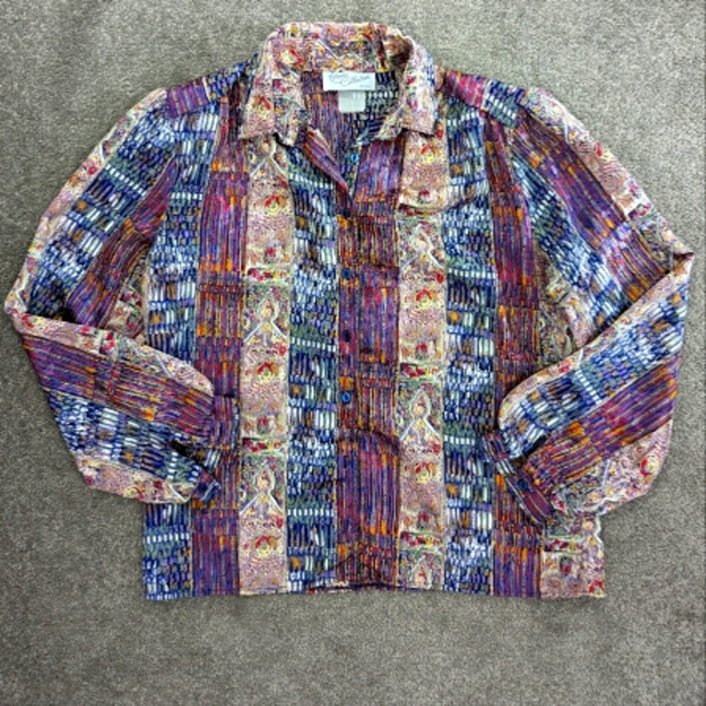VINTAGE satin-ish blush pink and purple button down blouse Large